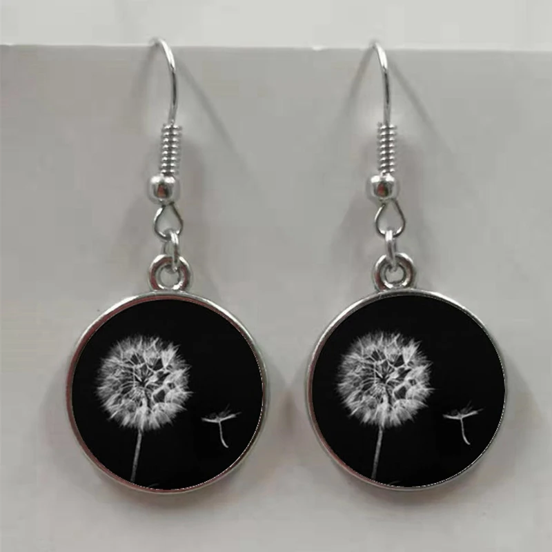 New fashion dandelion earrings handmade round glass dome dandelion seed earrings ladies gift