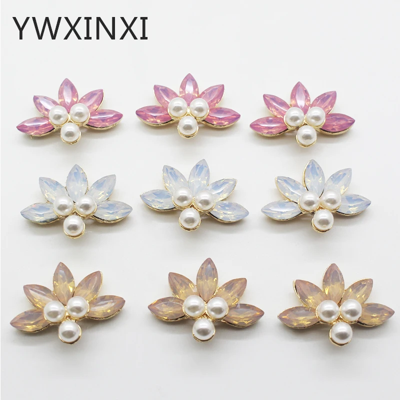 Colorful 10-pcs/set DIY handmade sewing jewelry accessories button alloy diamond crystal pearl wedding design button and Parts