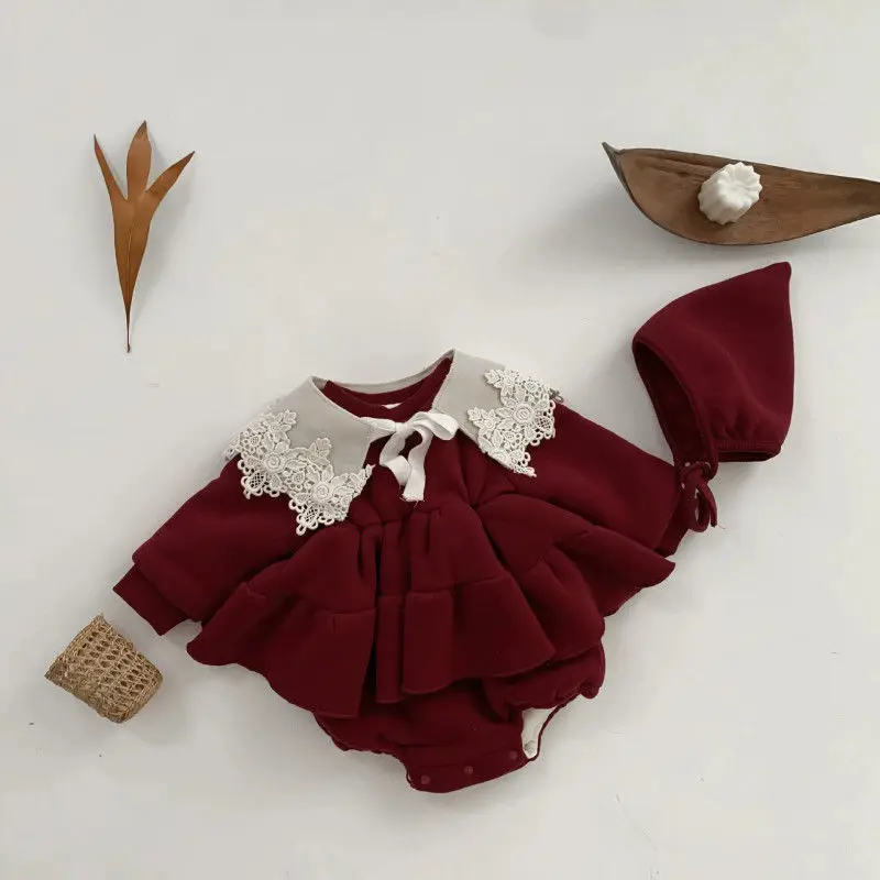 Winter Plus Velvet Baby Girl Rompers Cotton Cute Lapel Newborn Infant Baby Clothes Kids Jumpsuit Outfits Cute Baby Girl Clothes