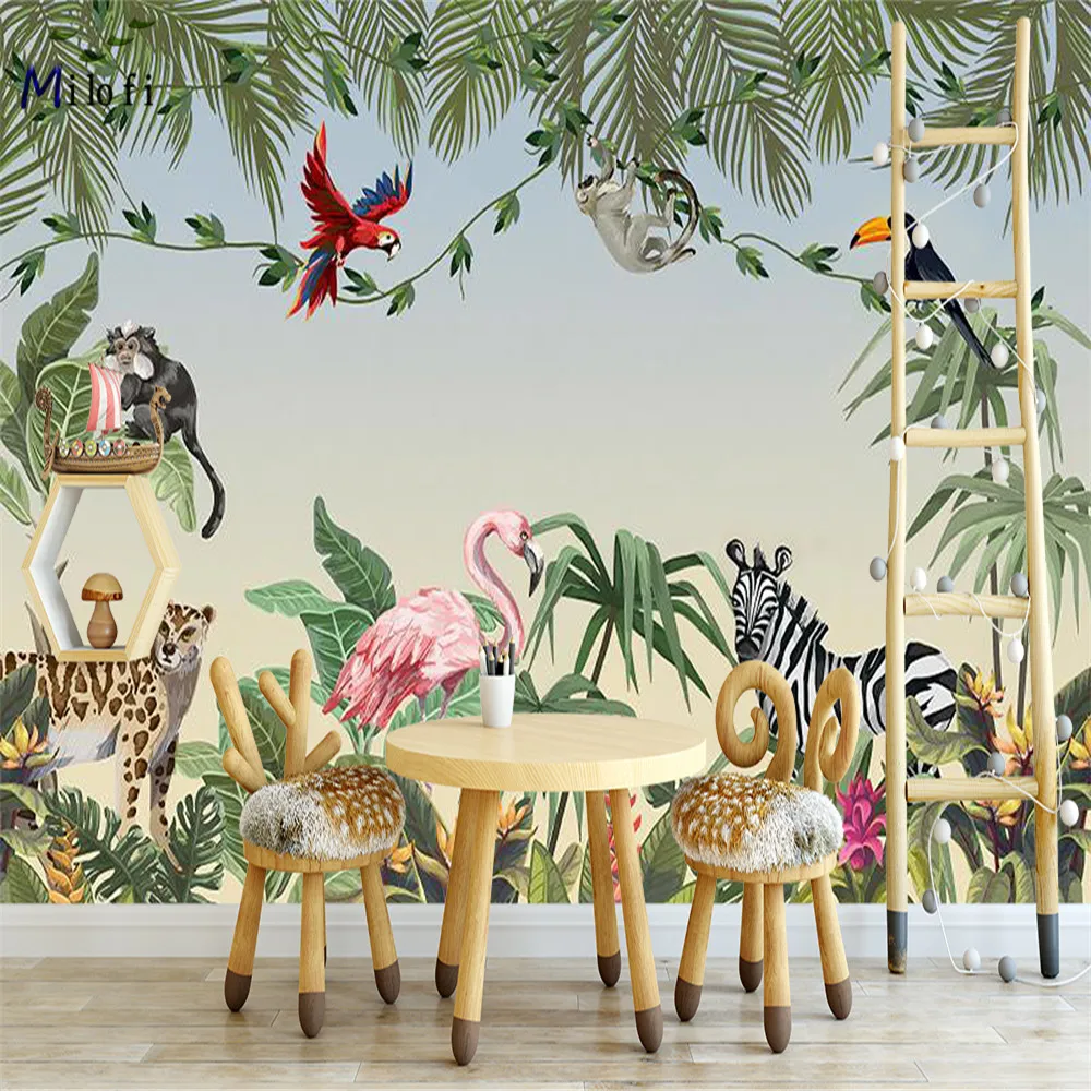 Milofi custom watercolor jungle nursery 3d wallpaper wall mural for kids nursery room 3d animal wallpaper sticker art deco