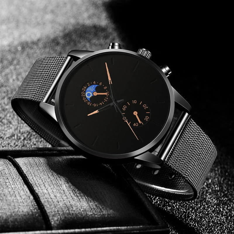 reloj hombre Fashion Mens Business Watches Luxury Classic Black Stainless Steel Mesh Belt Quartz Wrist Watch relogio masculino