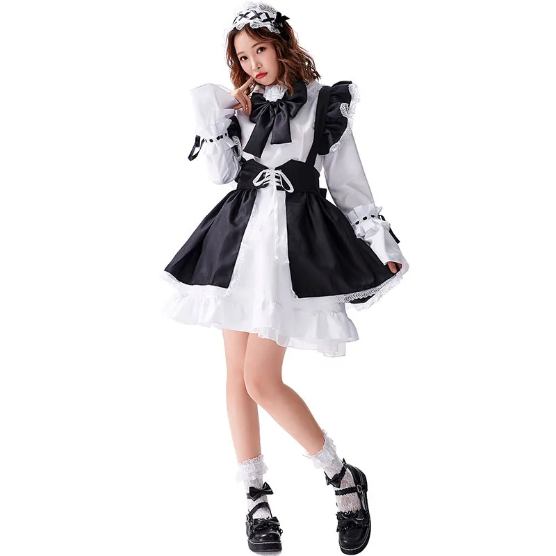 Pluz Kích Thước Đen Trắng Gothic Dài Tay Người Hầu Gái Lolita Đầm Trang Phục Cosplay Bộ Đồ Cho Bé Gái Người Phụ Nữ WaitressParty Trang Phục Sân Khấu