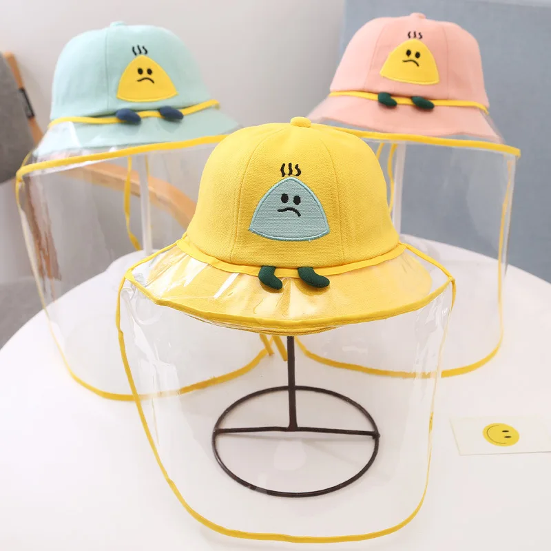 2021 baby bucket hat protective full cover children's hat dustproof dual-use sun hat detachable transparent face mask