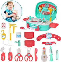 Médico brinquedos para crianças conjunto crianças de madeira fingir jogar kit jogos para meninas meninos vermelho medicina médica caixa conjunto médico