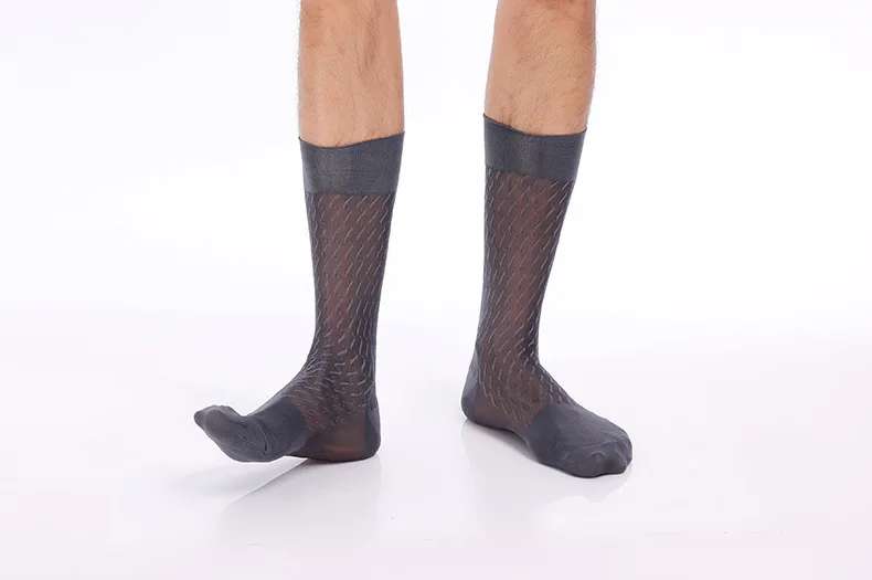 

Мужские длинные носки, мягкие нейлоновые прозрачные носки с акриловой сеткой, мужские прозрачные черные, темно-серые, белые чулки, тонкие дышащие носки