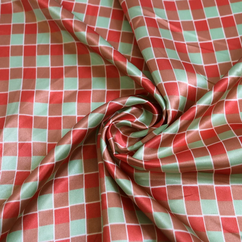 1 meter X 1.48 meter Plaid Satin Fabric Lining Dolls Diy Handmade Scarf Material Checks