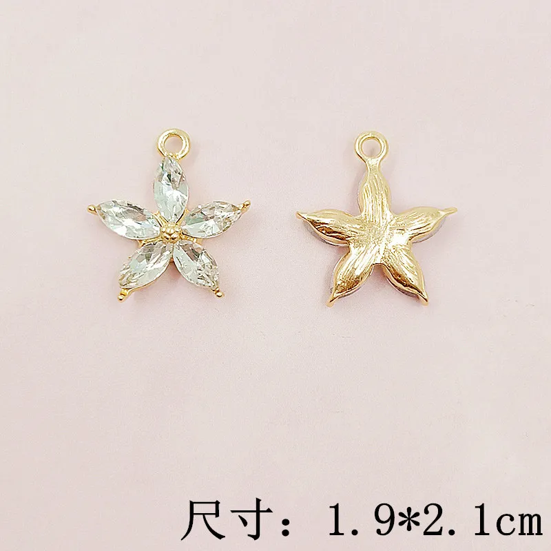 50pc 19*21mm Gold Color Alloy Material Crystal Flower Shape Charm Pendants for Earring DIY handmade Wedding Jewelry Making