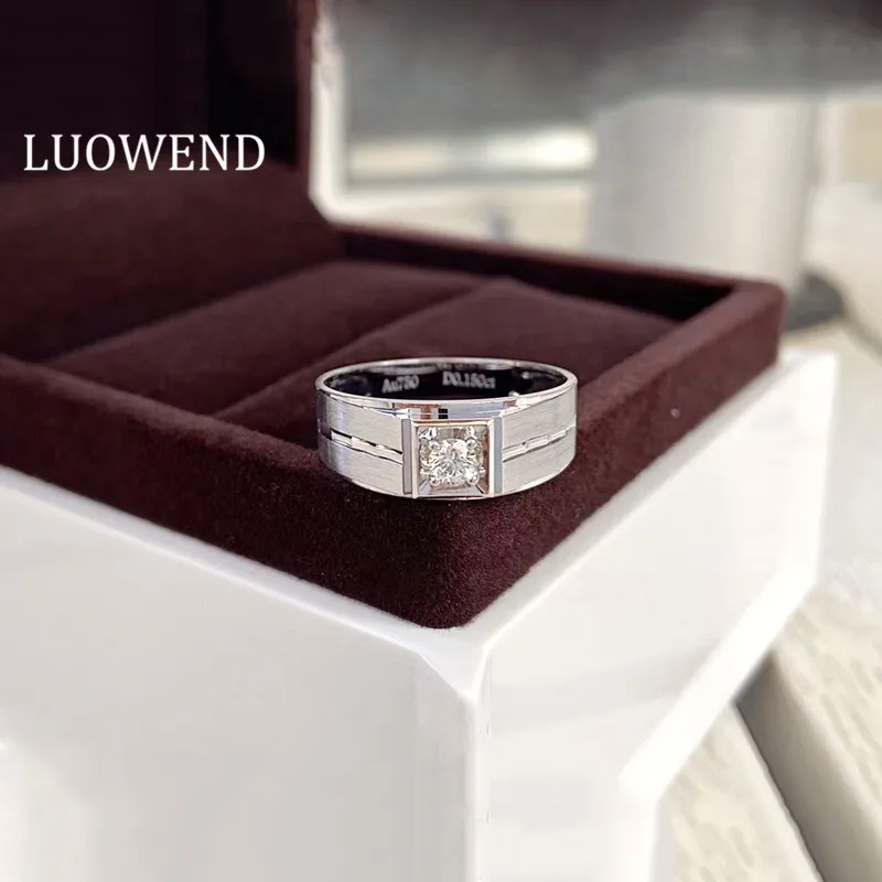 

LUOWEND 18K White Gold Ring Fashion Man Ring Natural Diamond Bague for Men Wedding Engagement Party Fine Jewelry Customize