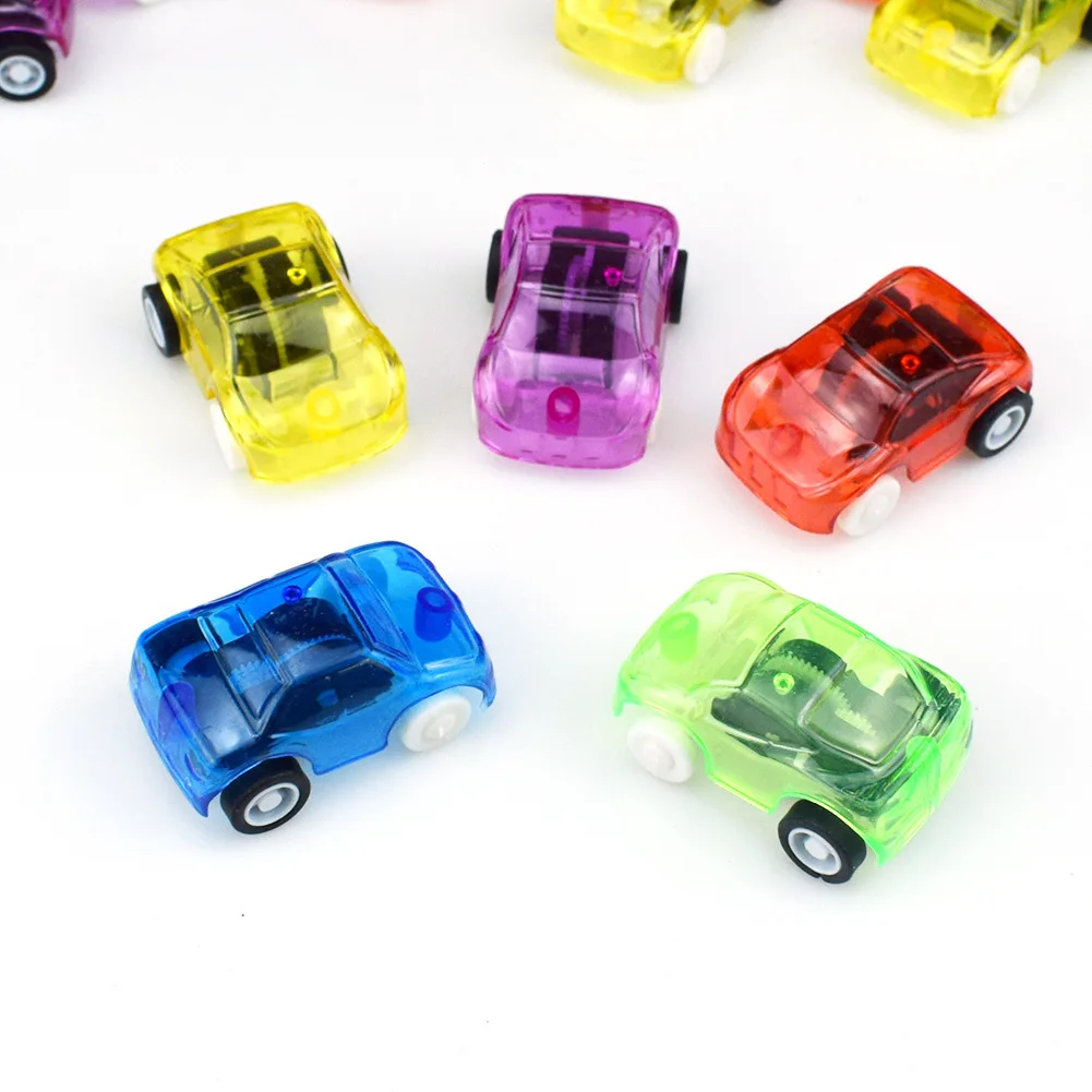 50PCS/lot Candy color transparent mini pull back car children's costume capsule toy Funny toys for boy