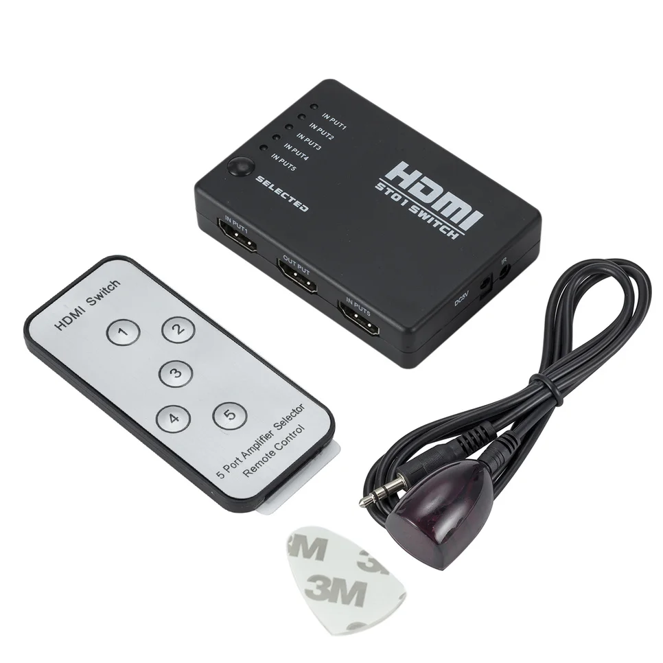 BGGQGG 5 Port 1080P 5 In 1 Heraus Video HDMI Switch Selector Switch Box Splitter Hub IR Fernbedienung für HDTV PS3 DVD Speicher Karte Adapter