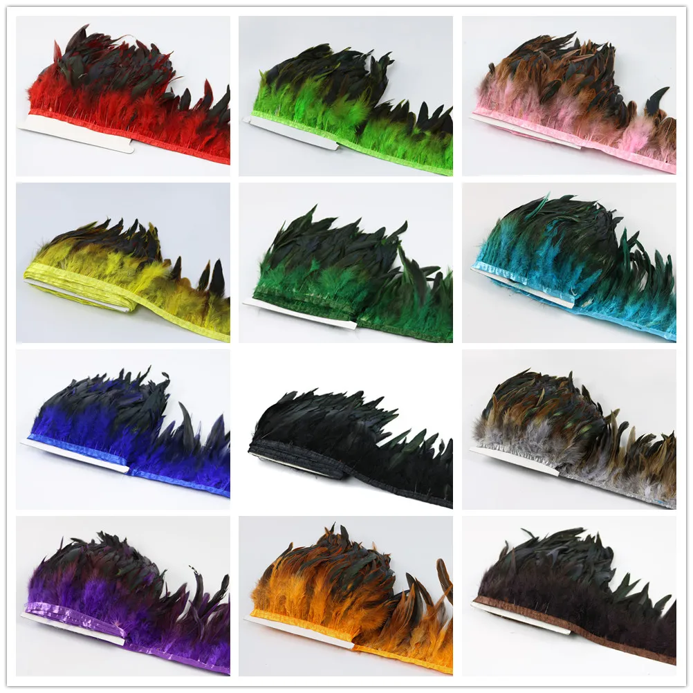 1meter Natural Rooster Feather Trims Fringe for craft 13-18 CM Black Decorative feathers ribbon Sewing clothing Party Accessory