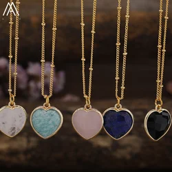 Natural Roses Quartz Heart Pendant Necklace For Women Elegant Romatic Gems Stone Necklace Jewelry Gifts Dropship