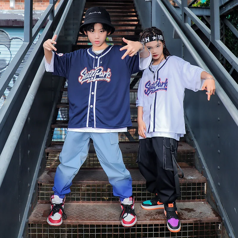 

Kid Hip Hop Clothing Cardigan T Shirt Baseball Jersey Top Streetwear Tactical Cargo Pants for Girl Boy Dance Costume Clothes Set