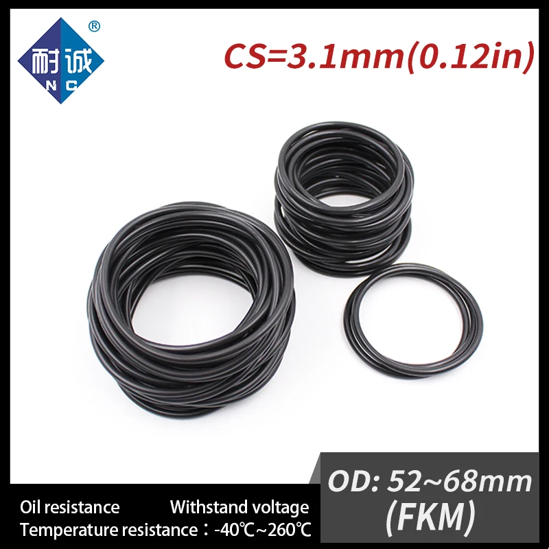 1PC/lot Rubber Ring Black FKM O ring Seals Thickness 3.1mm OD52/54/55/56/58/60/62/63/65/68mm Rubber O-Rings Fuel Washer