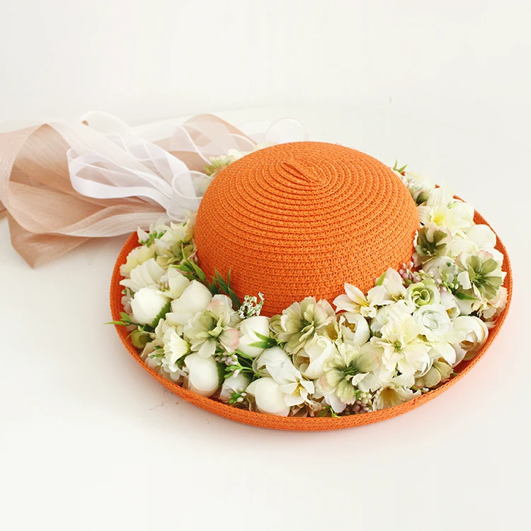 Bolso de playa de ratán para mujer, traje de sombrero y flores artificiales, bolso de mano con bufandas, bolsa de fotografía para vacaciones de
