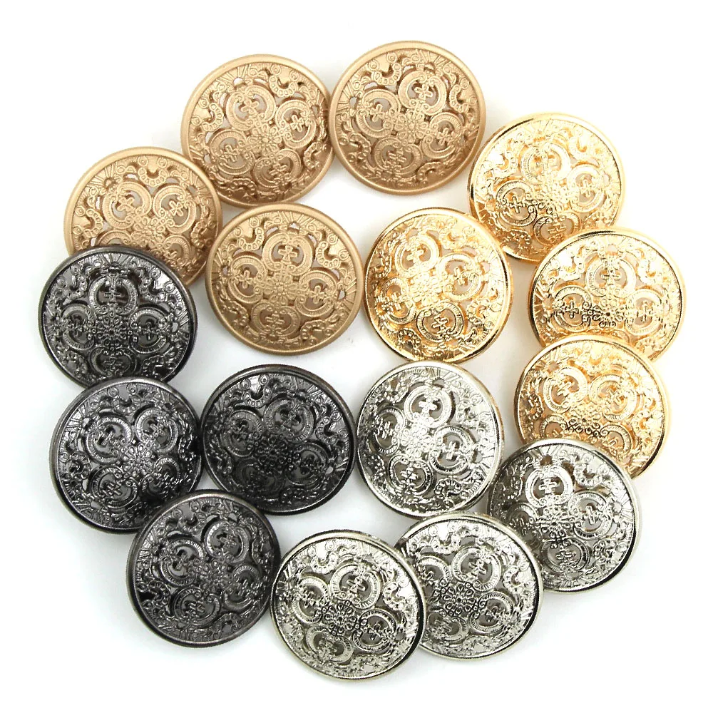 Botón de Metal hueco de 5 piezas, botones de color negro, plateado y dorado, botón redondo decorativo para ropa, accesorios de costura, manualidades DIY, 14-27mm