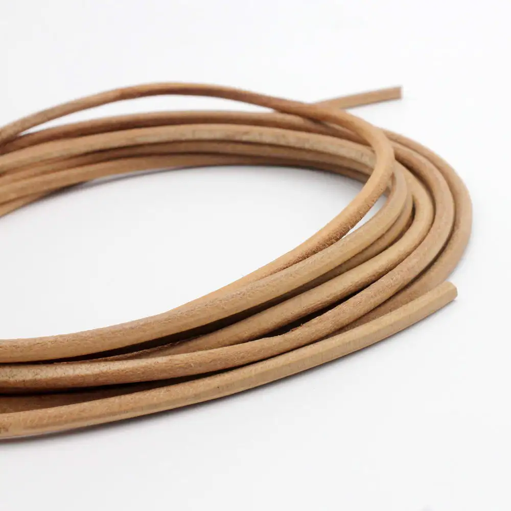 AaaZee 2 Yards 4mm Genuine Cow Hide Round Real Leather Cord Tan Natural Strap Bracelet Necklace