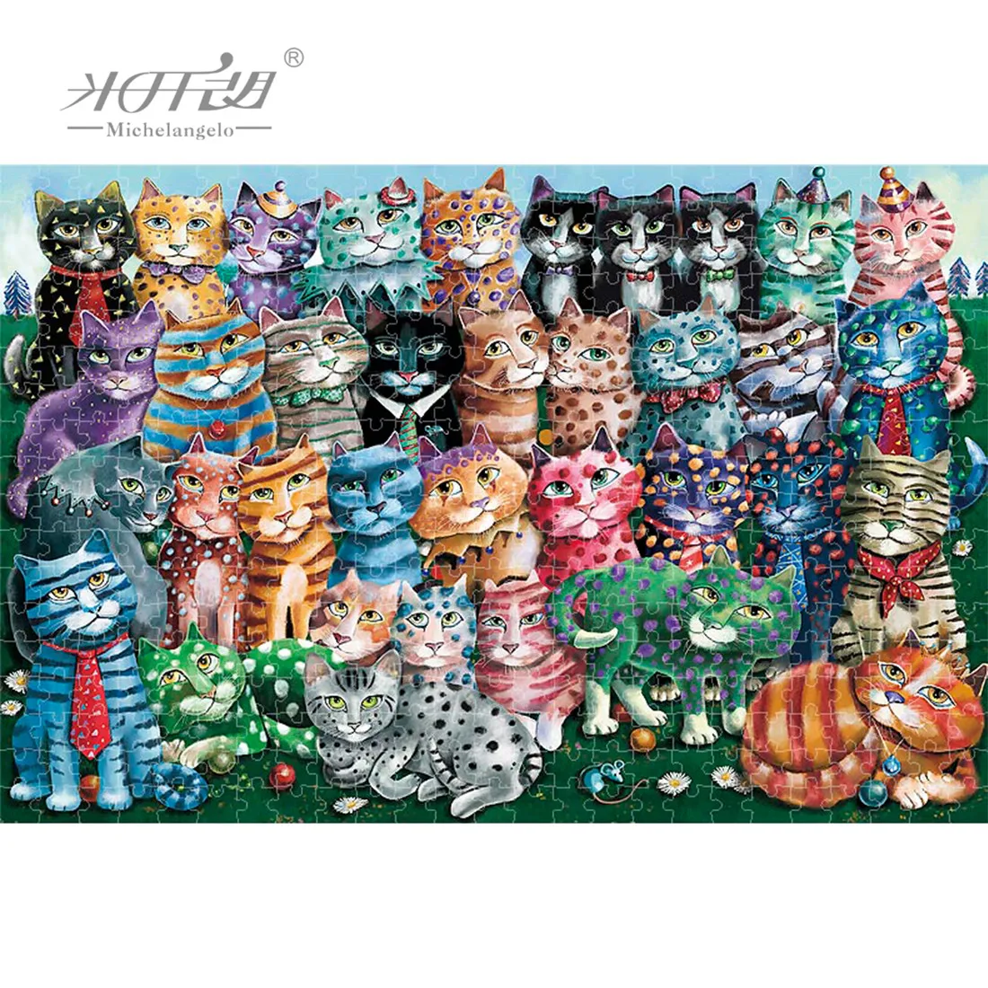 Michel-ange puzzle en bois 500 1000 1500 2000 pièce chat dessin animé Animal enfant jouet éducatif aquarelle peinture Art décor