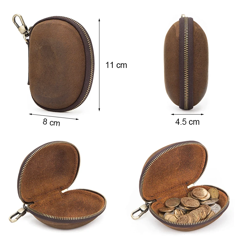 CONTACT'S-Portefeuille en cuir de cheval pour homme, petit porte-monnaie décontracté avec fermeture éclair, étui pour clés, sac d'argent pour lunettes pliantes, poudres, elin, nouveau