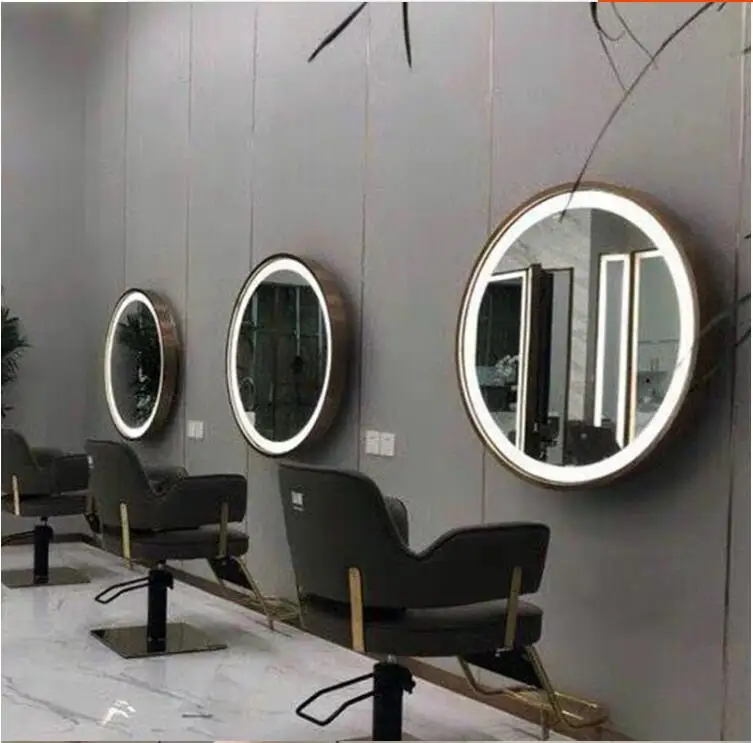 Web celebrity hair care led with light mirror barbershop hair salon dedicated single Japanese round mirror hair cutting and dyei