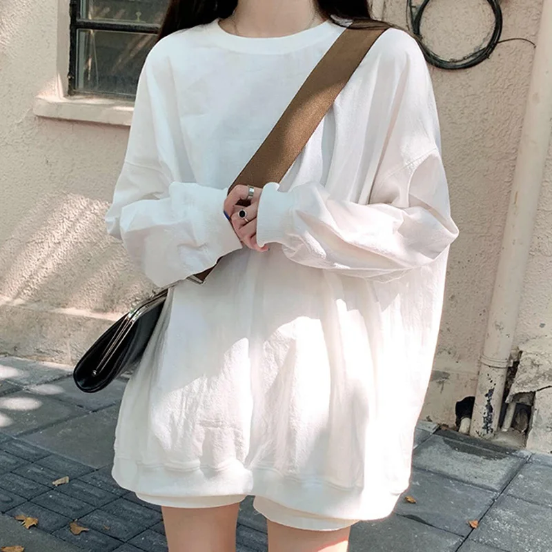 Women\'s Sweatshirts Harajuku Ulzzang Ins Loose White Black Long Sleeve Thin Sweatshirt Female Korean Tops Clothing For Women