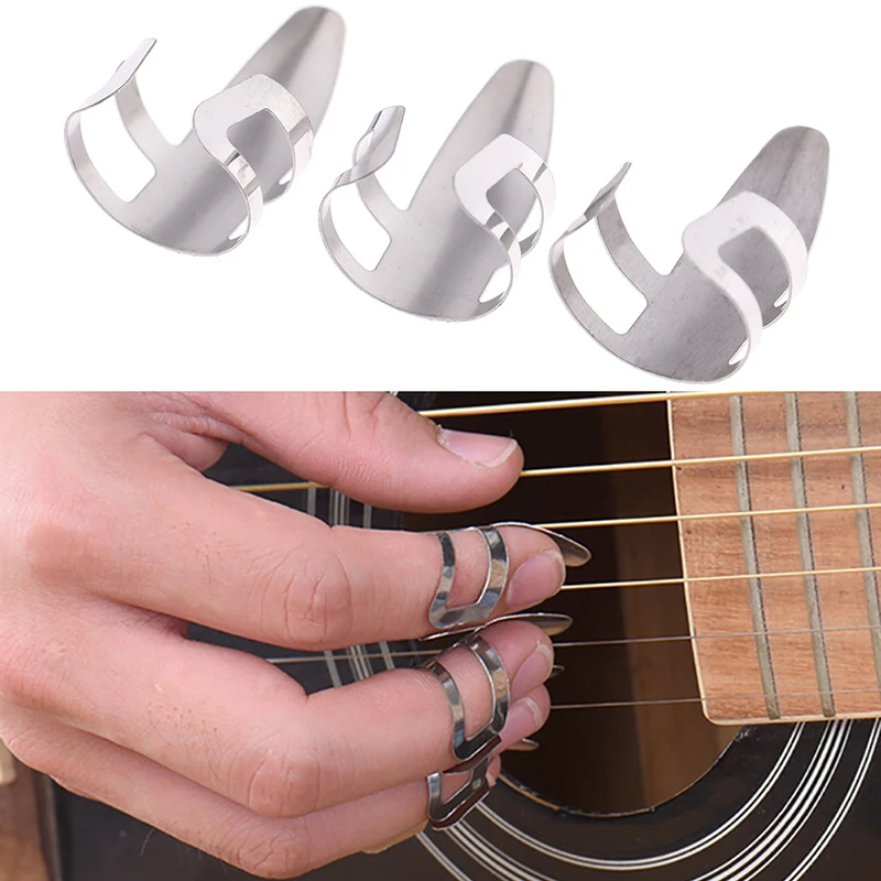 New Stainless Steel 3 Finger Nail Guitar Picks Plectrums Set Metal Acoustic Electric Bass Guitar Accessories