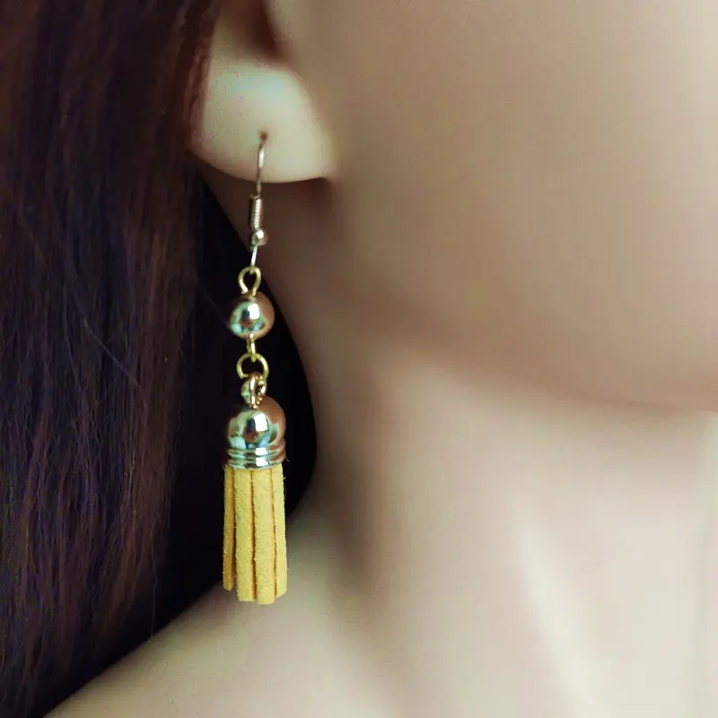 Gold Vintage Beads Tassel Earring Shiny Imitation Pearl Drop Earrings Suede Fabric Long Dangle Earrings For Women Party Earring