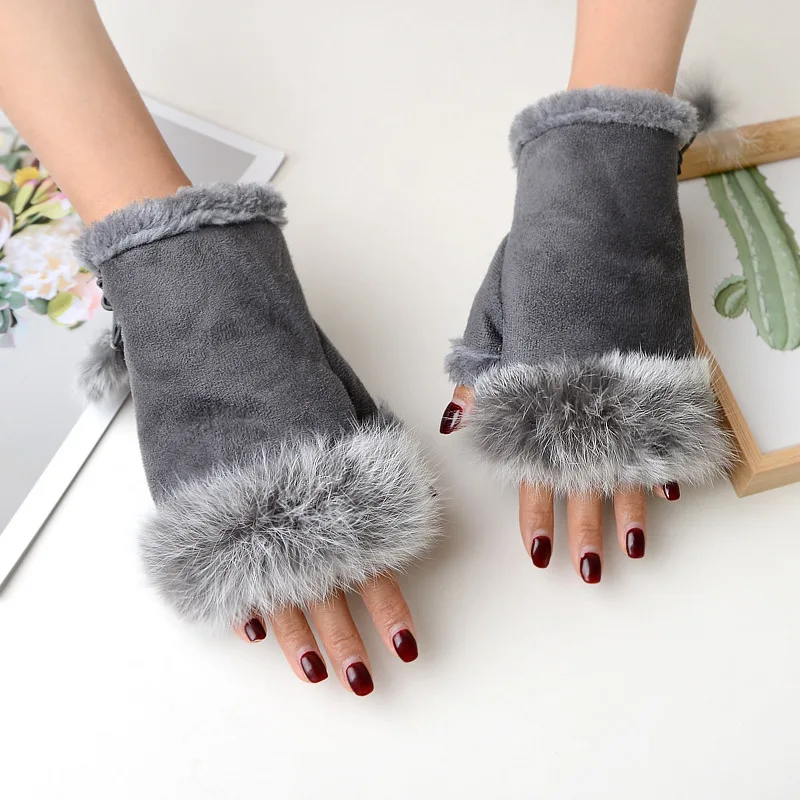 1 Pair Women Winter Warm Half-finger Gloves Sexy Faux Rabbit Fur Hand Wrist Winter Warmer Fingerless Gloves Fashion Accessories