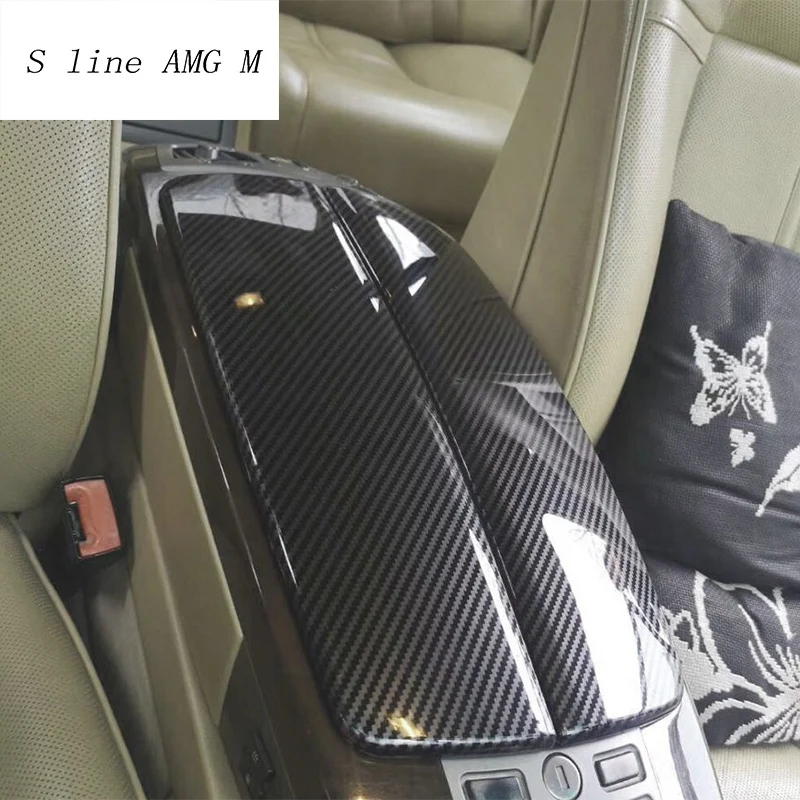 Car styling Carbon fiber For BMW 7 series E65 E66 Stowing Tidying Armrest box protect stickers covers Interior Auto Accessories