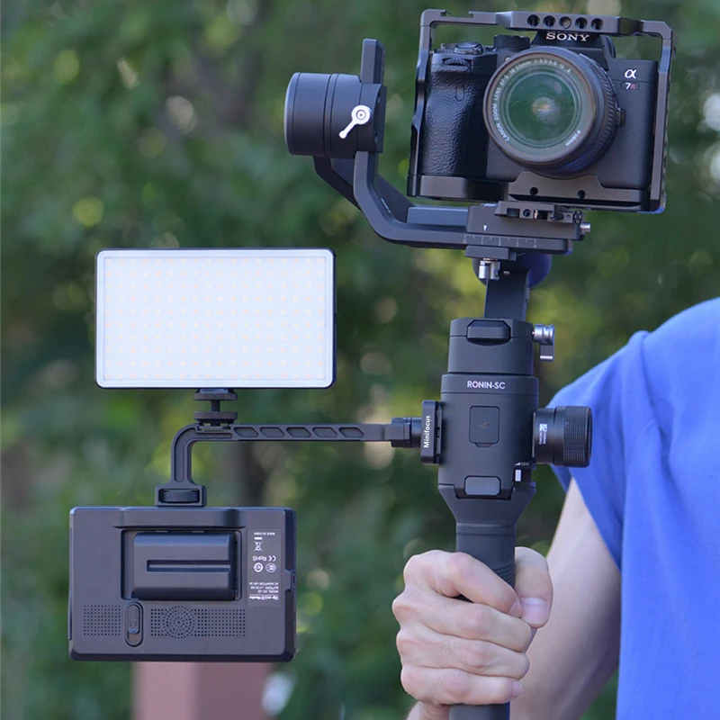 حامل ضوء على شكل مايكروفون رونين S RS2 Ronin SC للتدوير مع ذراع سحري قابل للتدوير مع رف تثبيت للأحذية الباردة 1/4 حامل مصباح لجهاز DJI Ronin S/SC Gimbal