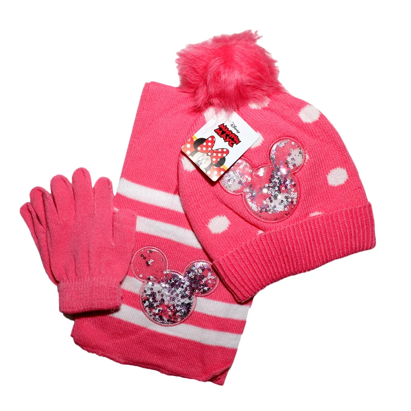 New Children Boys Girls Warm Anna Elsa Frozen Princess Hat Mickey Mouse Cartoon Bay Hat Kids Knitted Cap Scarf Gloves Sets