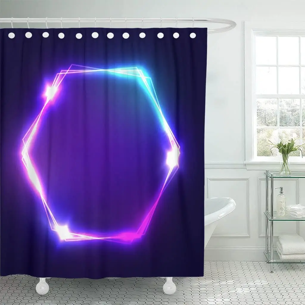 

Neon Sign Hexagon Glowing Light Blank Space Electric Hexagonal Shower Curtain Waterproof Fabric 72 x 78 Inches Set with Hooks