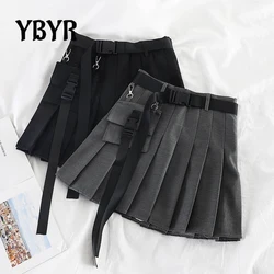 YBYR High Waist Mini Black Skirts Fashion Women Pleated Skirts With Bag Gothic Streetwear Casual College Harajuku Skirt