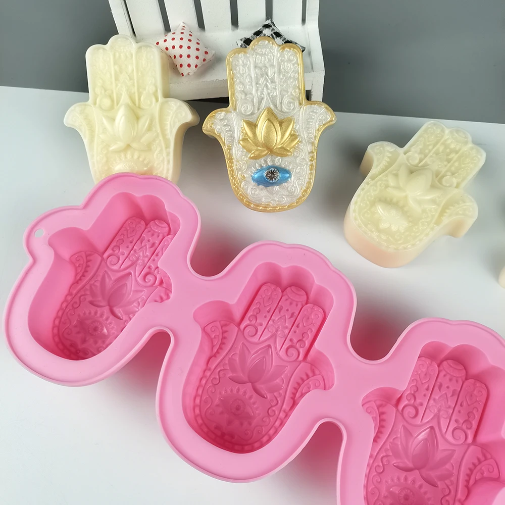 4 Cavities Silicone Candle Mold Lotus in the Palm Patent Mold Hand of Fatima DIY Handmade Mascot Candle Resin Mold