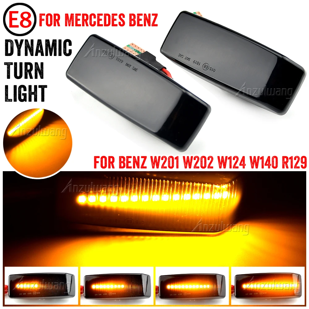 2Pcs Turn Signal Dynamic Side Marker Light For Mercedes-Benz W201 190 W202 W124 W140 R129 SL-CLAS LED Flowing Water Flasher Lamp