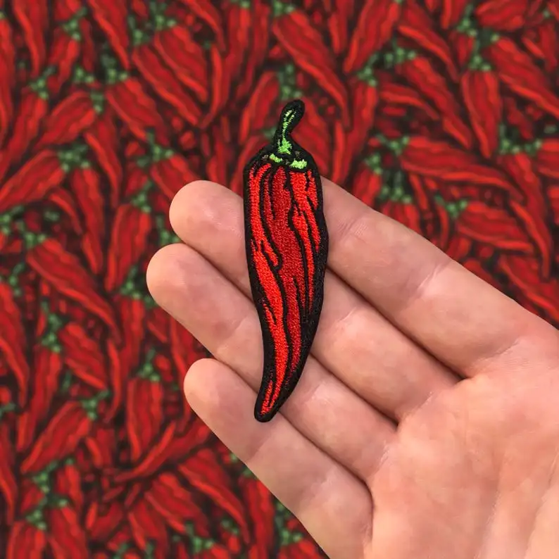 Red Pepper Patches Embroidery Iron on for Clothing Cheap Applique High Quality Cartoon Cute Pepper Plant Badges DIY