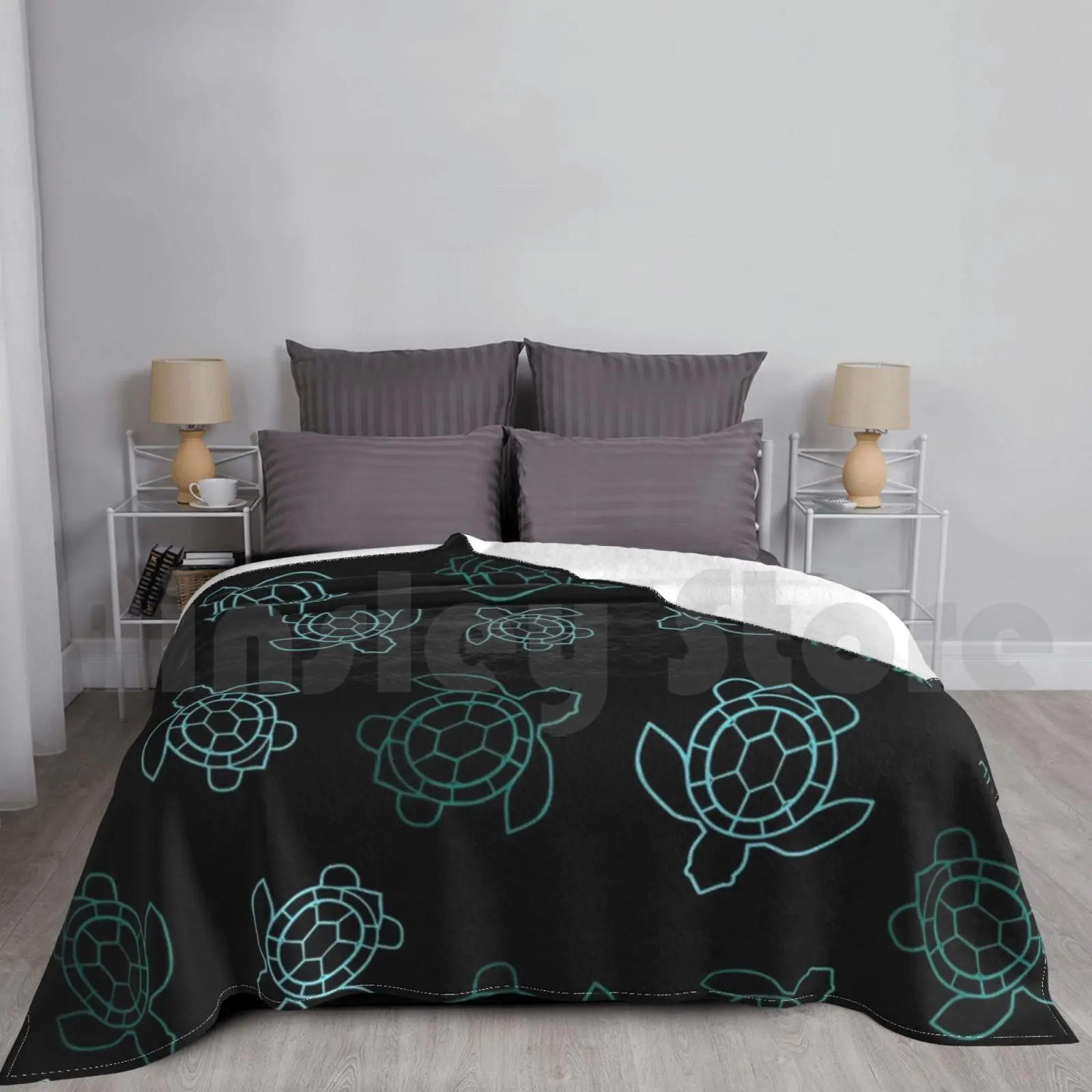 Blue Turtles On Black Blanket For Sofa Bed Travel Turtles Animals Under The Sea Sea Turtle Turtle Shell Turtles