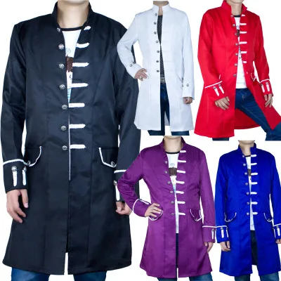 

European and American explosions Male jacket, trench coat Medium and long section Steampunk Vintage stand collar middle Ages