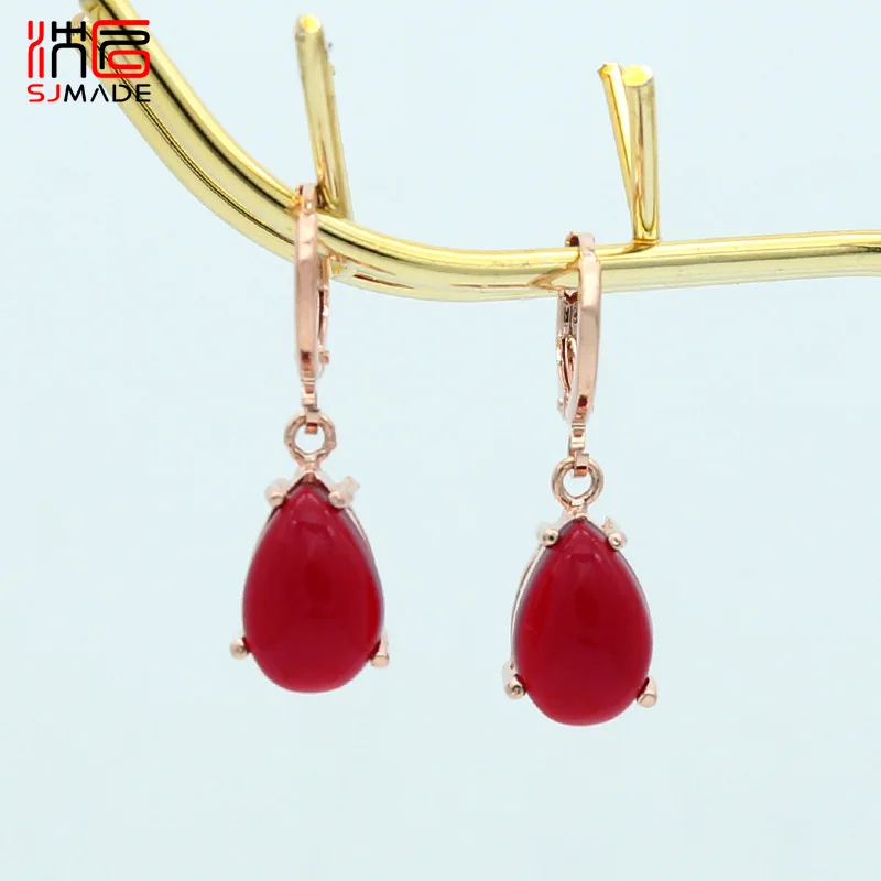 SHENJIANG New Water Drop Imitation Ambers Dangle Earrings For Women Girls Jewelry 585 Rose Gold Color Anti-allergy Eardrop