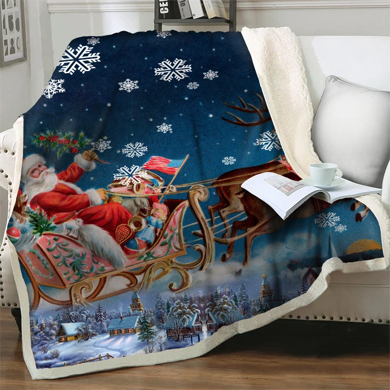 

Santa Claus 3D Printed Throw Blanket Soft Sherpa Blankets for Beds Sofa Plush Thick Quilts Cover Merry Christmas Home Decoration