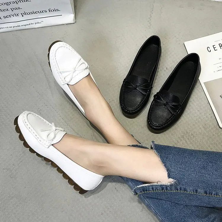 2021Genuine Leather Flats Casual Slip On Loafers Woman Shoes Comfortable Soft Bottom Flat Shoes Vintage Style Woman Footwear