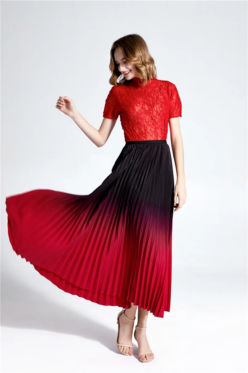 

HOT SELLING fashion elastic waist pleated skirt bust skirt on holiday wind Gradient long skirt IN STOCK