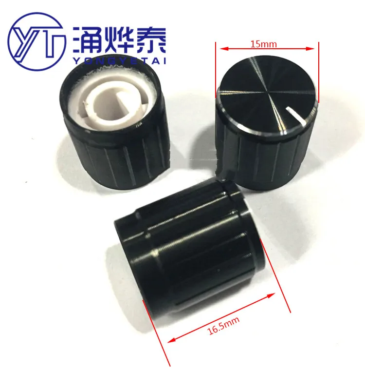 

YYT 5PCS Potentiometer cap 15*16.5mm black Silver bright side half shaft hole D-shaped hole aluminum alloy knob