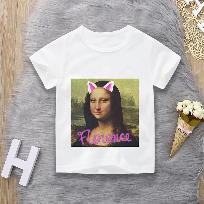 

Summer 2020 Kids T Shirt Mona Lisa Printing Boys Girls Fashion T-Shirts Short Sleeve Round Neck Fun White Spoof Kawaii T Shirts