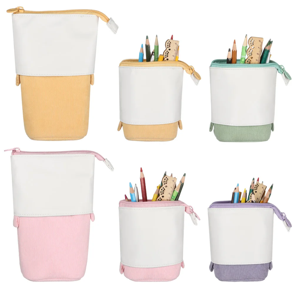 1Pc PU Corduroy Pen Pencil Telescopic Holder Stationery Case Colorful Organizer Flexible Pen Bag Cosmetics Pouch