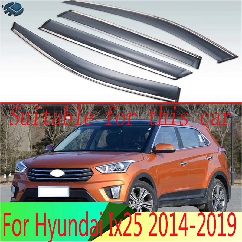 

Для Hyundai Ix25 2014-2019 Пластик внешний козырек Vent Оттенки окна Защита от солнца Дождь гвардии отражающая 4 шт.