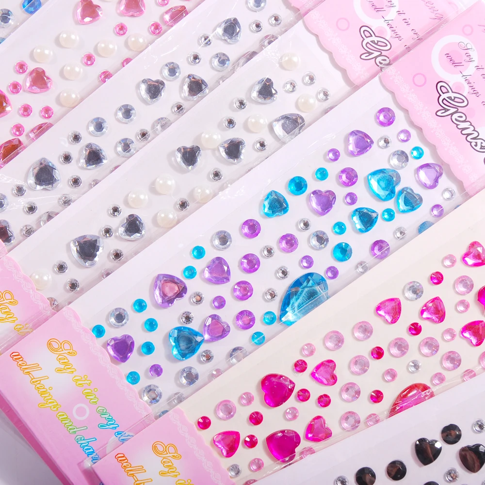 Rhinestone Stickers The Shape Of Heart and Round Gems Crafts Sticker Crystal Self Adhesive Jewels For Embellishment