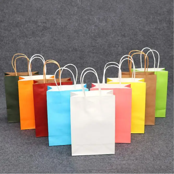 5pcs Fashionable Paper Bags Small Large Kraft Paper Gift Bag Festival Paper Bag with Handles (Custom Logo need 200ppcs)