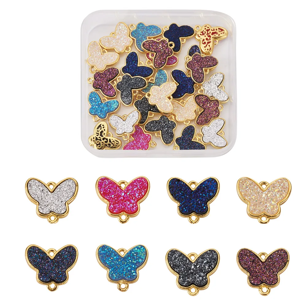 

32Pcs Mixed Colors Brass Druzy Resin Butterfly Links Connectors For Bracelet Necklace Earring DIY Jewelry Making Findings