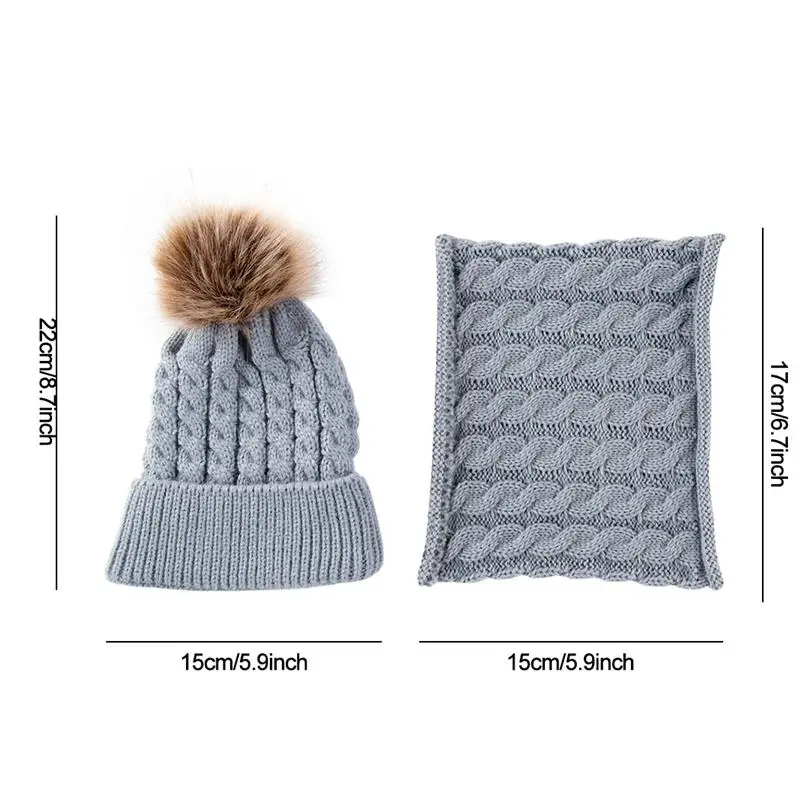 Chapeau avec pompon chaud pour enfants, 1 pièce, décoration en boule, coupe-vent, tricot d\'hiver, bonnet avec écharpe pour le cou, accessoires pour